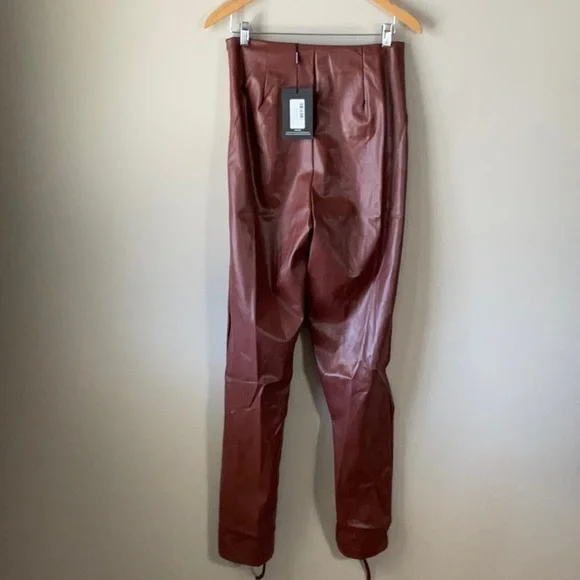 Pretty Little Thing Tall Chocolate Lace Up PU Trouser - Picture 3 of 5